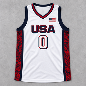 Maillot de basket-ball américain pour homme, blanc, col en V, sans manches, anti-humidité, coupe athlétique, impression sublimée, nom de l'équipe personnalisé - Product Image 4