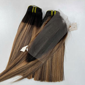 Ombre Mixing Blonde <b>Bundle</b> And Closure Raw Human Hair Bouncy <b>Curly</b> Texture Human Hair Luxury Quality Super Double Drawn - Product Image 3