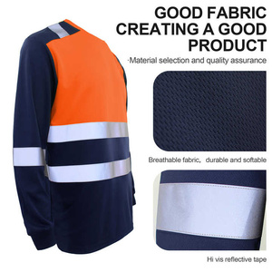 Camisa de Trabajo de Alta Visibilidad para Hombre Rustler, Manga Larga, Naranja y Azul Marino, con Franjas Reflectantes, Uniforme de Seguridad de Algodón - Product Image 4