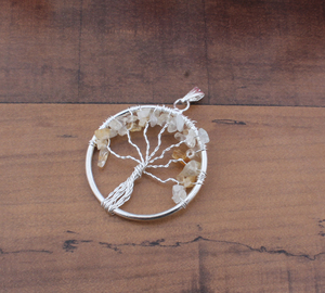 Collar Vintage de Cristal Natural en Bruto con Alambre, Diseño Árbol de la Vida, Plata de Ley 925 con Baño de Platino, Engaste de Bisel, Gema en Bruto - Product Image 3