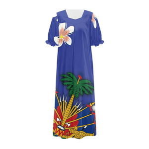Último Modelo de Vestido Maxi con Estampado Tribal Hawaiano, Vestido Midi Fluido para Mujer, Vestido Casual con Mangas Abullonadas, Estilo Polinesio Haitiano - Product Image 1