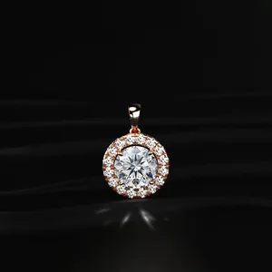 Collier pendentif halo tendance en diamant CVD de laboratoire taille ronde 1-2 carats plaqué or couleur D-E clarté VVS-VS certifié IGI - Product Image 1