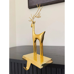Customizable Metal Christmas Reindeer <b>Stocking</b> <b>Holder</b> Hook Modern Gold Color Decorative Holiday Hanger Festive Home Decor - Product Image 5