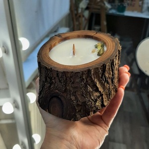 เชิงเทียนไม้เนื้อแข็งขอบเปลือกธรรมชาติชิ้นส่วนตกแต่งโดยไม่ต้องขี้ผึ้ง - Product Image 1