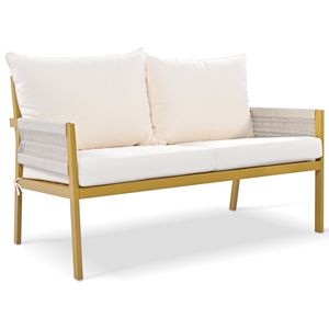 Set di 4 pezzi Set di mobili da giardino in corda profonda da esterno con cuscino spesso tavolo in vetro temperato per il giardino del portico del cortile - Product Image 4