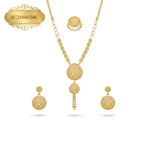 New Design Arabic Style Brass Gold Plated Flower Pattern Necklace Set Tassel Earrings Women Wedding Party Classic Statement - Product Image 2