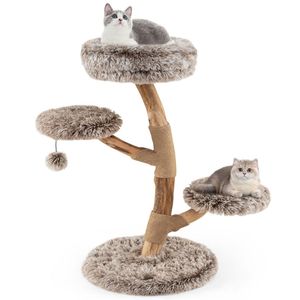 Tiragraffi per Gatti XL 49,5x90 cm in Legno Naturale di Pero con Pali in Iuta e Palla Lunga in Peluche per Arrampicata - Product Image 3