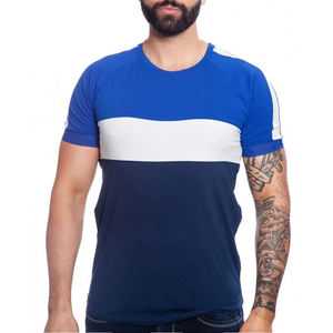 T-shirt de sport à manches courtes pour homme, bleu, blanc, marine foncé, tricolore, col rond, vêtements de sport, logo personnalisé, OEM, ODM - Product Image 3