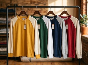 การผลิตเสื้อผ้าลำลองสำหรับผู้ใหญ่แบบยูนิเซ็กซ์จำนวนมาก เสื้อยืดแขนราแกลนสีเหลืองจับคู่กับกางเกงขาสั้นสีเบจกากี พร้อมถุงเท้าสีขาว - Product Image 2