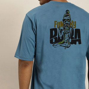 เสื้อยืดแขนสั้นคอกลมสีน้ำเงินล้วนสำหรับผู้ชาย ผ้าถัก 100% คอตตอน สวมใส่สบาย ทรงปกติ เป็นมิตรกับสิ่งแวดล้อม สไตล์ไฮสตรีท - Product Image 3