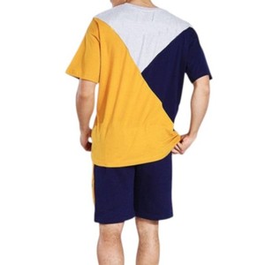 Conjunto de pantalones cortos de dos piezas con bloques de color para hombre, camiseta de manga corta y pantalones cortos en azul marino, amarillo y gris, conjunto de ropa informal de verano - Product Image 6