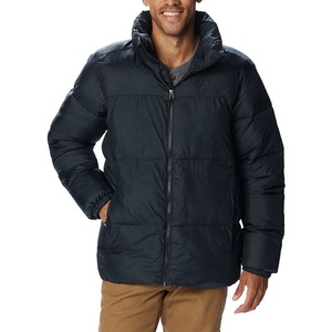 Veste matelassée bleu marine pour homme avec capuche, col montant, fermeture éclair, coupe-vent, vêtement d'hiver décontracté, coupe régulière, matière polyester - Product Image 1