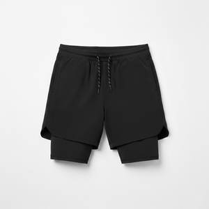 Short d'entraînement tissé 2-en-1 blanc pour homme, personnalisé OEM, à séchage rapide, pour le sport, la gym et le basketball, avec doublure de compression - Product Image 5