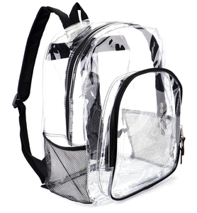 Clear Drawstring <b>Backpack</b> With <b>Black</b> Shoulder Straps Mesh Lining Unisex School Bag PVC Material Transparent Design - Product Image 3