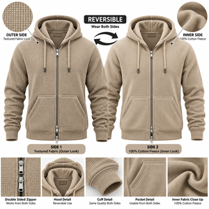 Sudadera Reversible de Alta Calidad para Hombre, Chaqueta Térmica de Doble Tela con Capucha, Sudadera Reversible Personalizada de Doble Cara para Hombre - Product Image 1