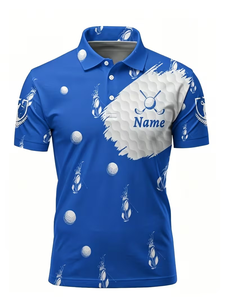 Men's Blue Golf Polo Shirt Short Sleeve Digital Printed Breathable Knitted Team Name Design - Product Image 3