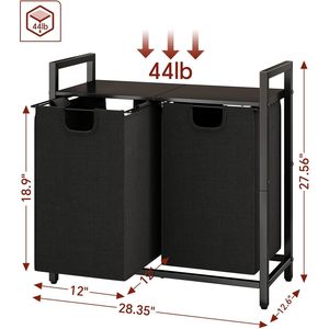 Organizzatore per Cesto Portabiancheria con 2 Sacchi Estraibili Rimovibili, Pratico Cesto Portabiancheria con Ripiano - Product Image 2