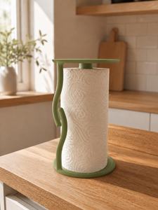 Wooden Paper Towel Holder Standing Round Minimalist <b>Kitchen</b> <b>Storage</b> <b>Rack</b> Durable Cleaning Supplies Organizer - Product Image 2