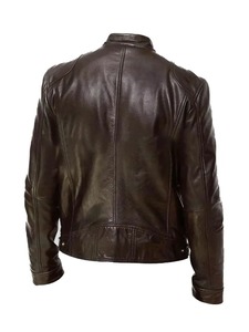 เสื้อแจ็คเก็ตหนังสีน้ำตาลสำหรับผู้ชายสไตล์ไบค์เกอร์ - Product Image 2
