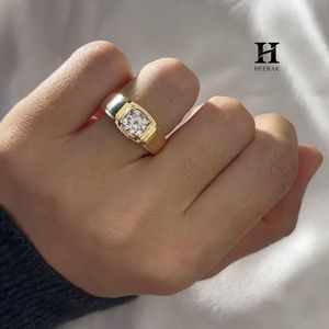 Men's Cushion Cut Lab Grown Diamond Signet <b>Ring</b> 14K Yellow <b>Gold</b> Bezel <b>Set</b> Solitaire Engagement Band - Product Image 1
