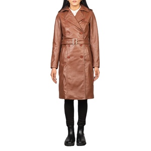 <b>Men</b> <b>Brown</b> Leather <b>Trench</b> <b>Coat</b> Double Breasted Belted Longline Jacket Stand Waterproof Vintage Elegant Fashion Outerwear Custom - Product Image 4