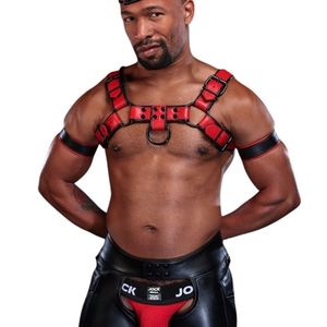 Harnais en fausse fourrure pour homme, modèle Dark Room Bulldog, rouge, avec sangles de poitrine réglables, pour tenue de club haut de gamme et costume sexy en dentelle - Product Image 3