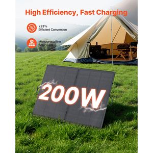 แผงโซลาร์เซลล์แบบพับได้ 200W ประสิทธิภาพสูง 23% เครื่องชาร์จพลังงานแสงอาทิตย์แบบโมโนคริสตัลไลน์แบบพกพาพร้อมตัวควบคุม PWM 30A - Product Image 2