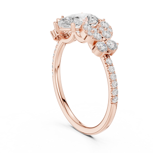 Bague de fiançailles en or rose avec diamant de laboratoire taille poire, style floral vintage, halo, pour femme - Product Image 1
