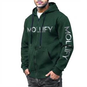 Mollify <b>Men's</b> <b>White</b> Zip-Up Hoodie Regular Fit Cotton Fleece Casual Hooded <b>Sweatshirt</b> with Front Pocket and Sleeve Logo - Product Image 3