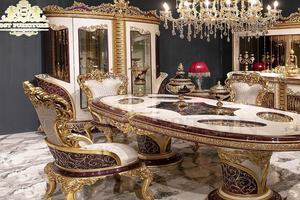 Meubles de salle à manger européens sculptés à la main Meubles de salle à manger classiques or polonais Ensemble de table à manger royale luxueuse villa - Product Image 4