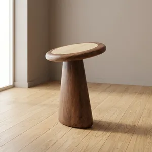 Mesa Auxiliar Moderna de Madera con Tapa Redonda Escultural, Mesa de Centro Minimalista, Mueble Contemporáneo para Sala de Estar, Dormitorio, Decoración del Hogar - Product Image 1