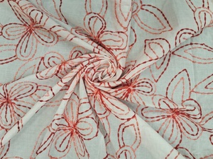 Tela de Algodón Blanco Premium Directo de Fábrica con Bordado Floral en Cadena de Color Naranja Oxidado - Material Artesanal para Trabajo Dori - Product Image 5