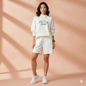 Women Mockneck Two Piece Shorts <b>Set</b> Contemporary Minimal Design Soft Knit Lounge Fashion Outfit - Product Image 1