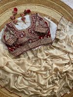 Sari Tradicional Indio de Diseño Étnico para Fiestas, con Lentejuelas y Trabajo de Rangoli en Seda, para Todas las Ocasiones Especiales, Atuendo Moderno para Mujer