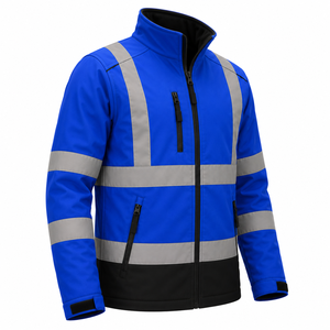 <b>High</b> Quality Men Construction <b>Jacket</b> Full Zip <b>High</b> <b>Visibility</b> Reflective Bands <b>Softshell</b> Coat Custom Reflective Safety <b>Jacket</b> - Product Image 3