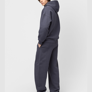 100% Cotton Fleece Oversized Tracksuit Embroidery Puff Print Hoodie and Sweatpants Set Custom Pullover Sweatsuit - Product Image 3