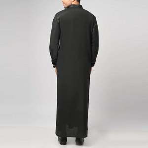 Jubba islamique noire pour homme, décontractée, à manches longues, avec broderie argentée, respirante, Thobe Dishdasha, tenue de prière du Ramadan, Kaftan thobe / thawb - Product Image 2