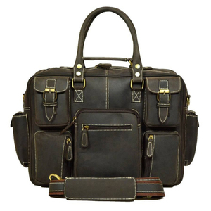Mochila de Viaje Clásica, Maletín de Trabajo de Cuero con Múltiples Bolsillos, Cierre de Cremallera y Broche, Unisex, Gran Capacidad, Bolsa Organizadora - Product Image 1