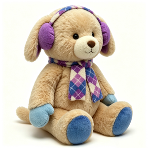 Peluche chiot beige personnalisée, adorable peluche chien avec cache-oreilles et écharpe, jouet en peluche pour chien, animal en peluche pour l'hiver - Product Image 2