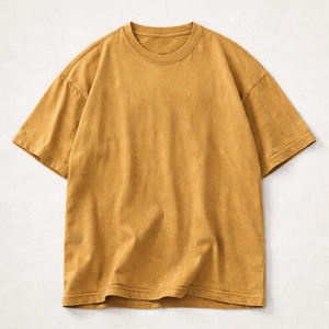 เสื้อยืดคอตตอนสีมัสตาร์ดฟอกสีสไตล์วินเทจสำหรับผู้ชาย เสื้อยืดลำลองแนวสตรีทแวร์ เสื้อเปล่าสำหรับฤดูร้อน - Product Image 1