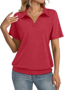 Polo de Punto de Manga Corta Negro para Mujer, Premium, Casual, Corte Regular, Color Sólido, Cuello en V, Camisetas Polo ODM - Product Image 3