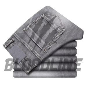 Black ripped slim fit Distressed denim jeans Punk style cotton Midweight autumn jeans Bloodline men's black - Product Image 6