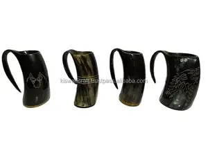 Tasse Viking authentique en corne de buffle de grande taille Gravure écologique polie de meilleure qualité pour les fêtes et les cadeaux - Product Image 5