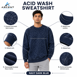 Sweat-shirt pour homme délavé à l'acide, col rond vintage, épais, en molleton uni, fabricant OEM ODM en gros - Product Image 5