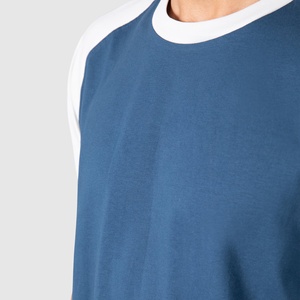 Camiseta en blanco sin etiqueta con cuello grueso de dos tonos para hombre 100% algodón Heavy Ringer manga raglán cuello ligero Patchwork sin etiqueta - Product Image 4