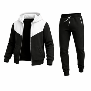 <b>Men</b>’s Black <b>White</b> Contrast Hoodie Tracksuit Slim Fit Zip Up <b>Jacket</b> Jogger Pants Casual Sportswear Gym Fitness Set - Product Image 3