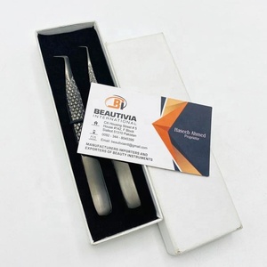 แหนบต่อขนตาสแตนเลสด้ามเพชรสีดำแบบมืออาชีพ90องศาปรับแต่งโลโก้ได้อย่างยั่งยืนปลายแหลม - Product Image 6