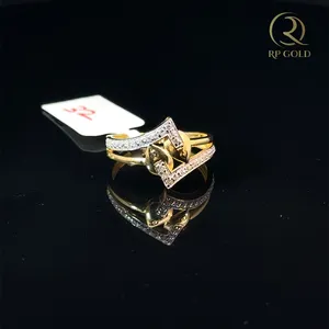 Elegant <b>gold</b> <b>ring</b> with geometric design and sparkling stones stylish modern jewelry for women daily wear and special occasions - Product Image 2