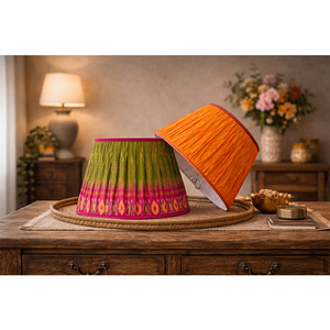 Abat-jour plissé en coton et soie de luxe, tissu imprimé, couvre-lampe pour la décoration de la maison et des hôtels - Product Image 1
