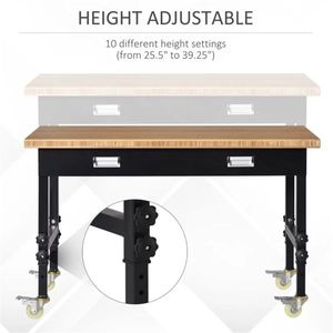 47\" Bamboo Tabletop Workbench with Adjustable Height Legs Drawer and Wheels-Garage Workstation Tool Table - Product Image 4